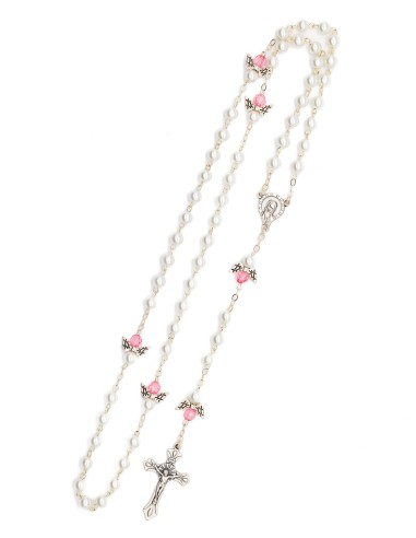 Pearls Pink Crystal Rosary Bracelet Set