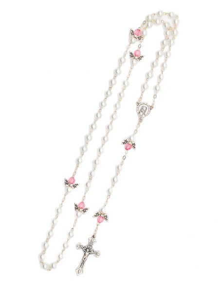 Pearls Pink Crystal Rosary Bracelet Set