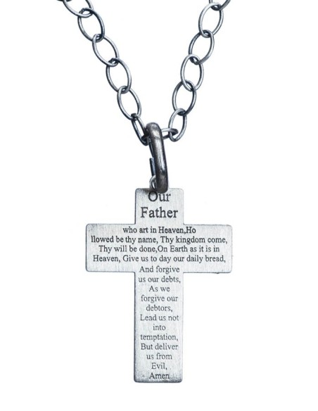 Sterling Silver Our Father Cross Pendant Necklace