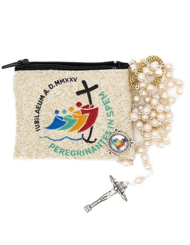 Jubilee Glass Pearls Rosary Fabric Bag Set