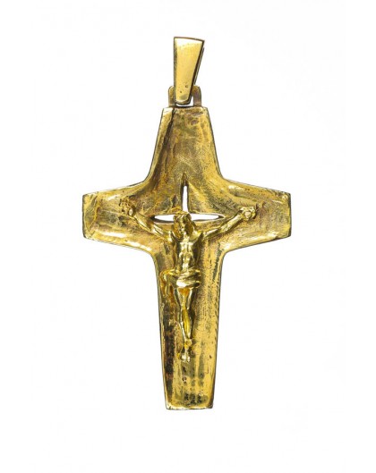 Pope Francis modern Crucifix brass