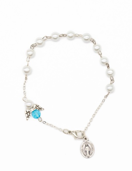 Pearls Light Blue Crystal Rosary Bracelet Set