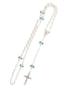 Pearls Light Blue Crystal Rosary Bracelet Set 2
