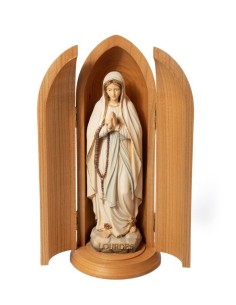 Our Lady of Lourdes Wood Statue with Shrine Model Two