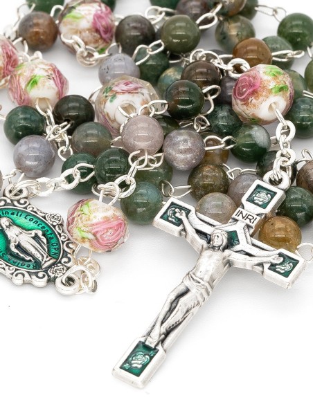 Agate Glass Rose Beads Rosary Agate Glass Rose Beads Rosary