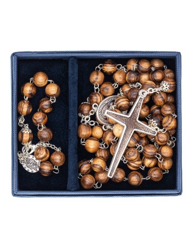 Variegated Wooden Beads Rosary Bracelet Set