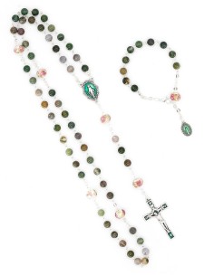 Agate Glass Rose Beads Rosary Bracelet Set 2