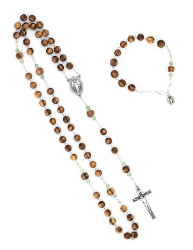 Variegated Wood Aventurine Beads Rosary Bracelet Set