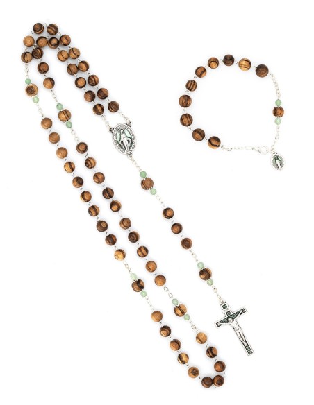 Variegated Wood Aventurine Beads Rosary Bracelet Set Variegated Wood Aventurine Beads Rosary Bracelet Set