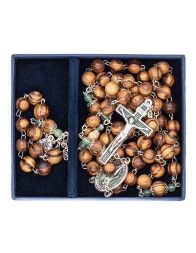 Variegated Wood Aventurine Beads Rosary Bracelet Set