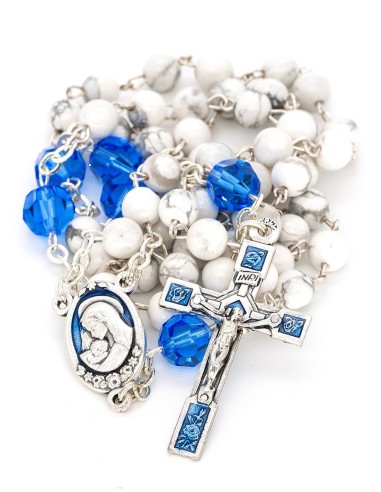 Blue Sapphire Crystal Aulite Beads Rosary Bracelet Set