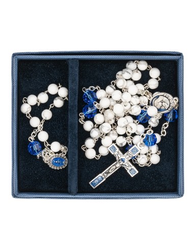 Blue Sapphire Crystal Aulite Beads Rosary Bracelet Set