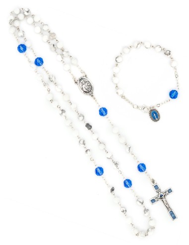 Blue Sapphire Crystal Aulite Beads Rosary Bracelet Set