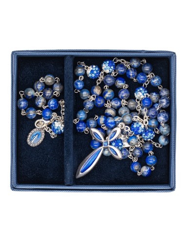 Lapis Lazuli Crystal Beads Rosary Bracelet Set