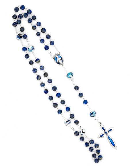 Lapis Lazuli Variegated Glass Beads Rosary Bracelet Set