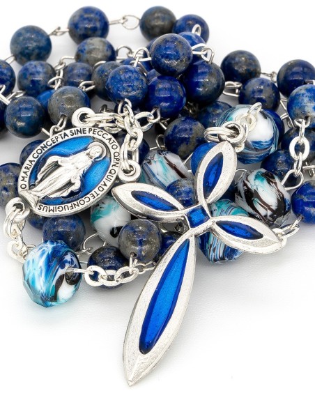 Lapis Lazuli Variegated Glass Beads Rosary Bracelet Set