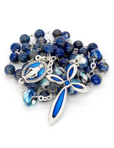 Lapis Lazuli Variegated Glass Beads Rosary Bracelet Set