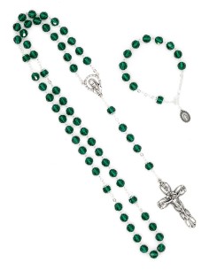Emerald Green Crystal Rosary Bracelet Wooden Box Set 2