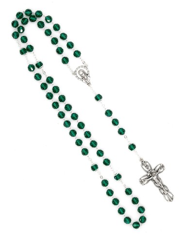 Emerald Green Crystal Rosary Bracelet Wooden Box Set