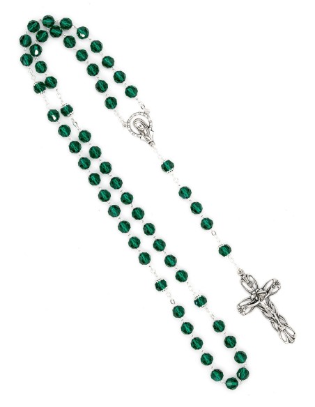 Emerald Green Crystal Rosary Bracelet Wooden Box Set
