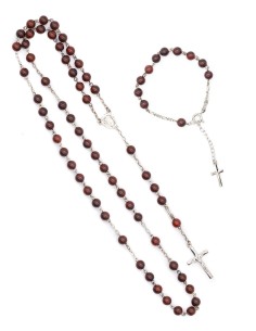 Mahogany Wood Sterling Silver Rosary Bracelet Set 2