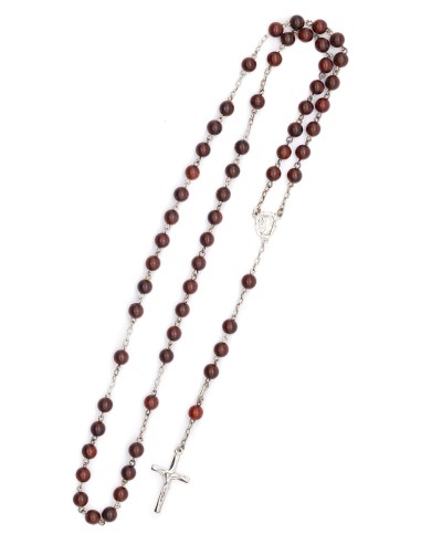 Mahogany Wood Sterling Silver Rosary Bracelet Set