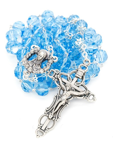 Sky Blue Crystal Rosary Bracelet Wooden Box Set