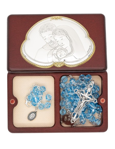 Sky Blue Crystal Rosary Bracelet Wooden Box Set
