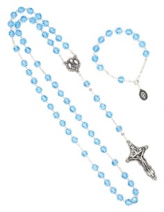 Sky Blue Crystal Rosary Bracelet Wooden Box Set 2