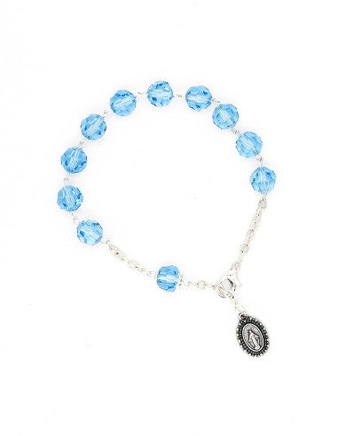 Sky Blue Crystal Rosary Bracelet Wooden Box Set
