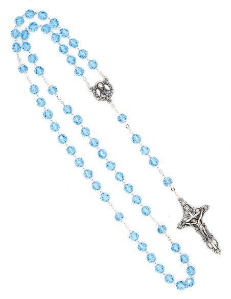 Sky Blue Crystal Rosary Bracelet Wooden Box Set