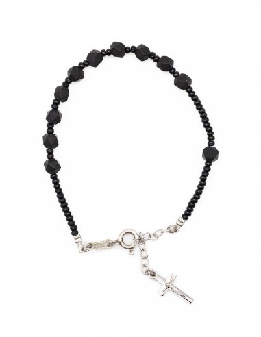 Sterling Silver Black Matte Faceted Glass Rosary Necklace Bracelet Set