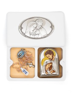 Light Pink Crystal Rosary Necklace Holy Family Icon Set 2