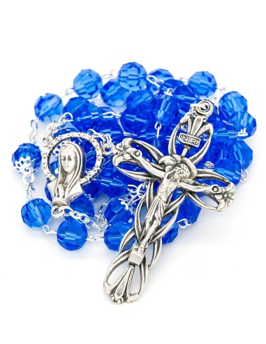 Sapphire Blue Crystal Rosary Bracelet Wooden Box Set