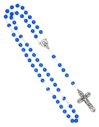 Sapphire Blue Crystal Rosary Bracelet Wooden Box Set