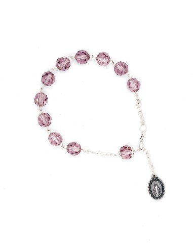 Light Purple Crystal Rosary Bracelet Wooden Box Set