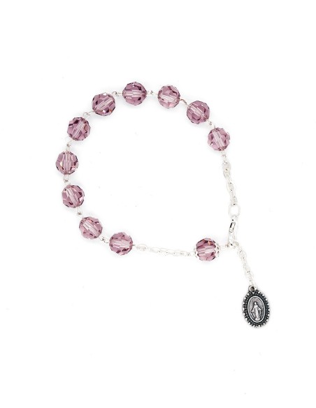 Light Purple Crystal Rosary Bracelet Wooden Box Set