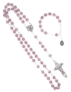 Light Purple Crystal Rosary Bracelet Wooden Box Set 2