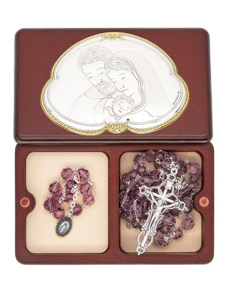 Light Purple Crystal Rosary Bracelet Wooden Box Set