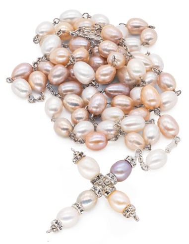 Sterling Silver Tricolor Freshwater Pearls Rosary