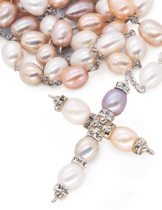 Sterling Silver Tricolor Freshwater Pearls Rosary