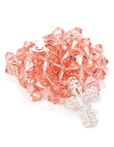 Peach Pink Crystal Sterling Silver Rosary