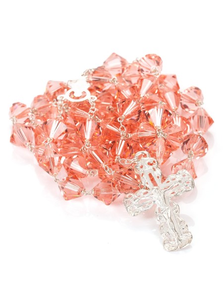 Peach Pink Crystal Sterling Silver Rosary Peach Pink Crystal Sterling Silver Rosary