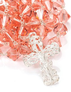 Peach Pink Crystal Sterling Silver Rosary