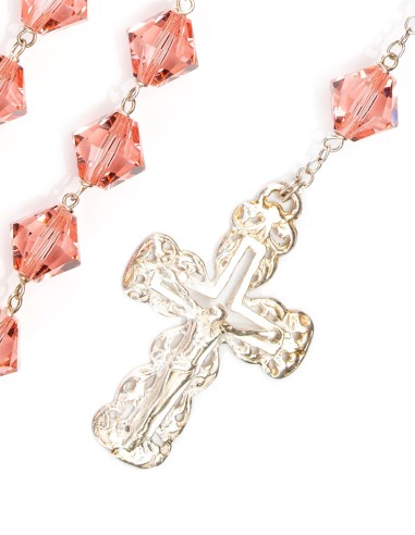 Peach Pink Crystal Sterling Silver Rosary
