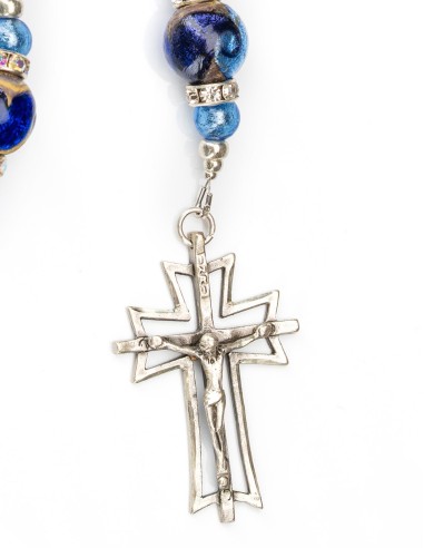Sterling Silver Opalite Murano Glass Rosary Necklace