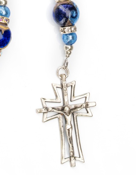 Sterling Silver Opalite Murano Glass Rosary Necklace