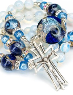 Sterling Silver Opalite Murano Glass Rosary Necklace