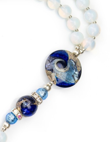 Sterling Silver Opalite Murano Glass Rosary Necklace | Vatican Gift