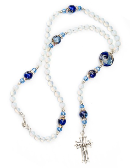 Sterling Silver Opalite Murano Glass Rosary Necklace
